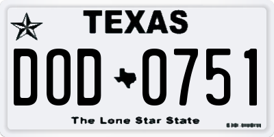 TX license plate DOD0751