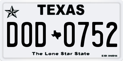 TX license plate DOD0752
