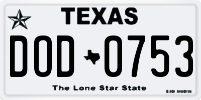 TX license plate DOD0753