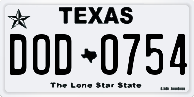 TX license plate DOD0754