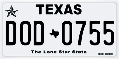 TX license plate DOD0755