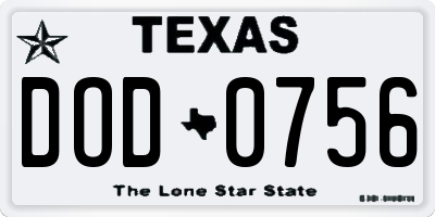 TX license plate DOD0756