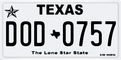 TX license plate DOD0757