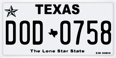 TX license plate DOD0758