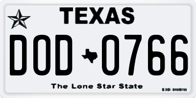 TX license plate DOD0766