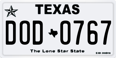 TX license plate DOD0767
