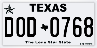 TX license plate DOD0768