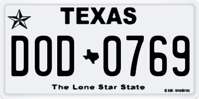 TX license plate DOD0769