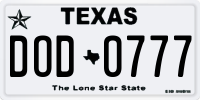 TX license plate DOD0777