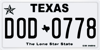 TX license plate DOD0778