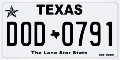 TX license plate DOD0791