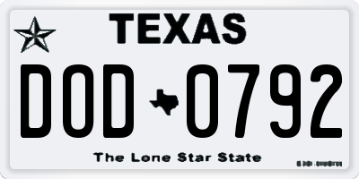 TX license plate DOD0792