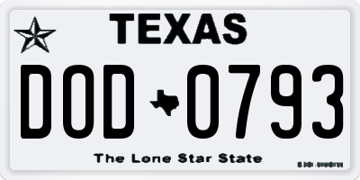 TX license plate DOD0793