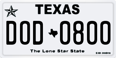 TX license plate DOD0800