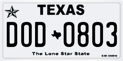 TX license plate DOD0803
