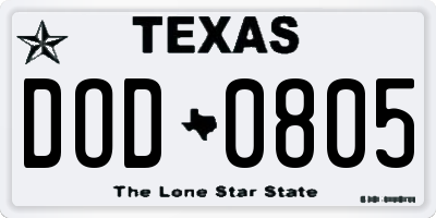 TX license plate DOD0805