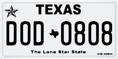 TX license plate DOD0808