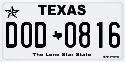 TX license plate DOD0816