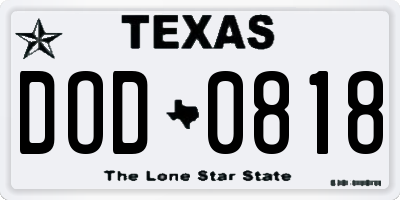 TX license plate DOD0818
