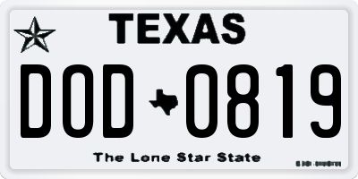 TX license plate DOD0819