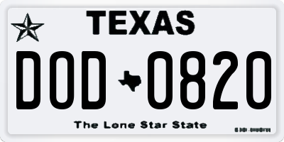 TX license plate DOD0820