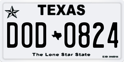 TX license plate DOD0824
