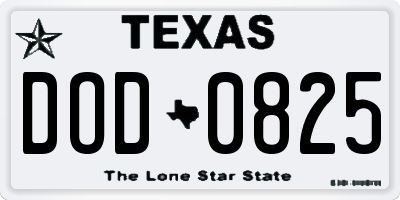 TX license plate DOD0825
