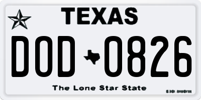 TX license plate DOD0826