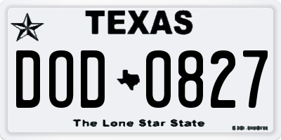 TX license plate DOD0827