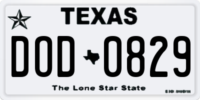TX license plate DOD0829