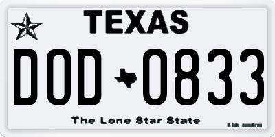 TX license plate DOD0833