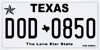 TX license plate DOD0850