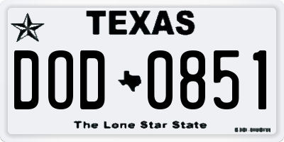 TX license plate DOD0851