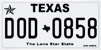 TX license plate DOD0858