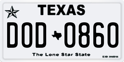 TX license plate DOD0860