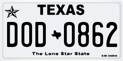 TX license plate DOD0862