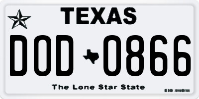 TX license plate DOD0866