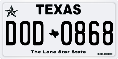 TX license plate DOD0868