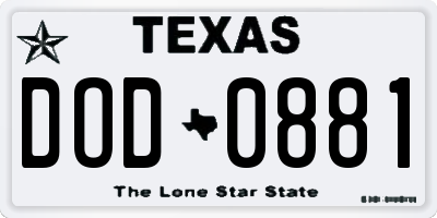 TX license plate DOD0881