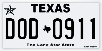 TX license plate DOD0911