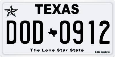 TX license plate DOD0912