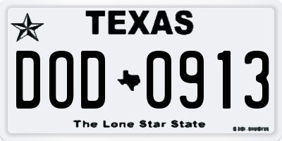 TX license plate DOD0913