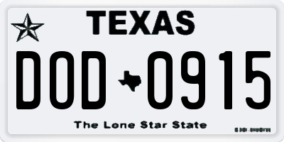 TX license plate DOD0915
