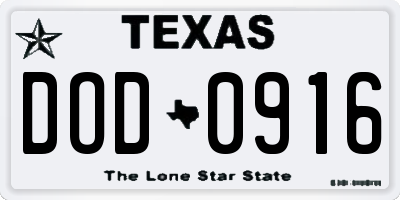 TX license plate DOD0916