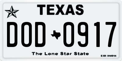 TX license plate DOD0917
