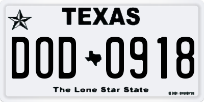 TX license plate DOD0918