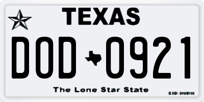 TX license plate DOD0921