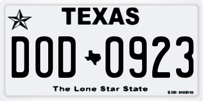 TX license plate DOD0923