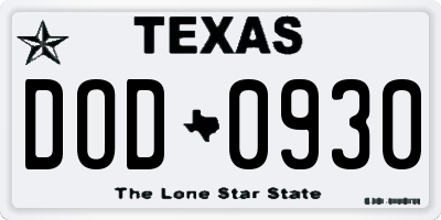 TX license plate DOD0930