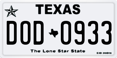 TX license plate DOD0933